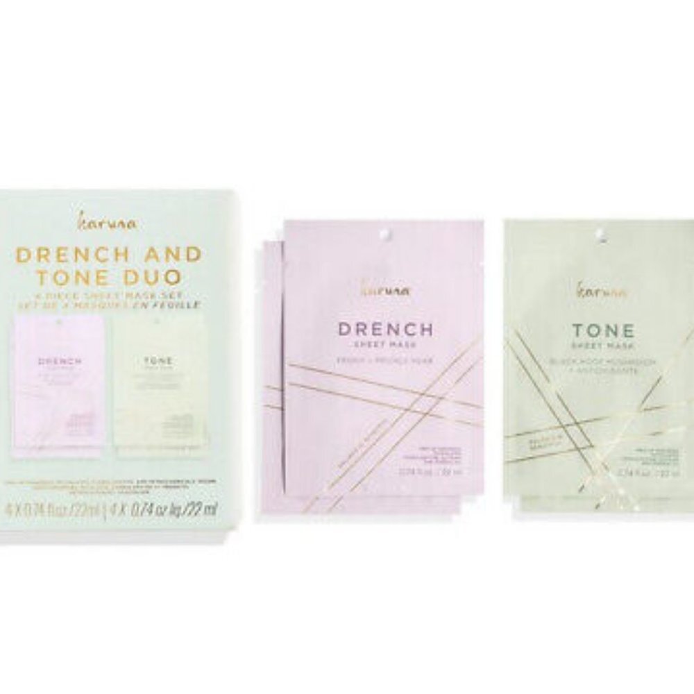 Karuna Drench and Tone Due Radiant Glow Facial Masks New in Box 4 Piece Set